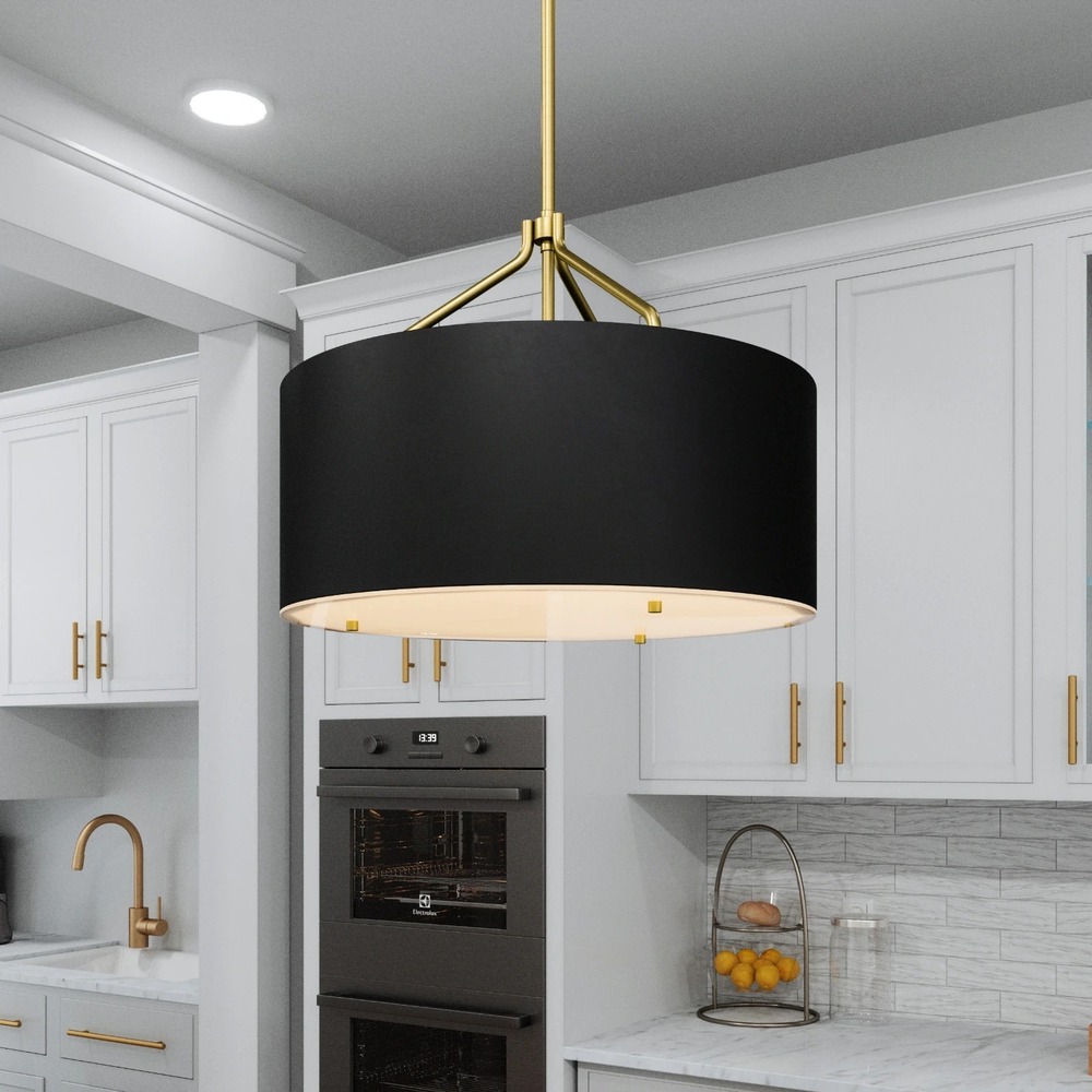 Quoizel LWS6714B Covington 3-Light Drum Pendant Black Gold NIB